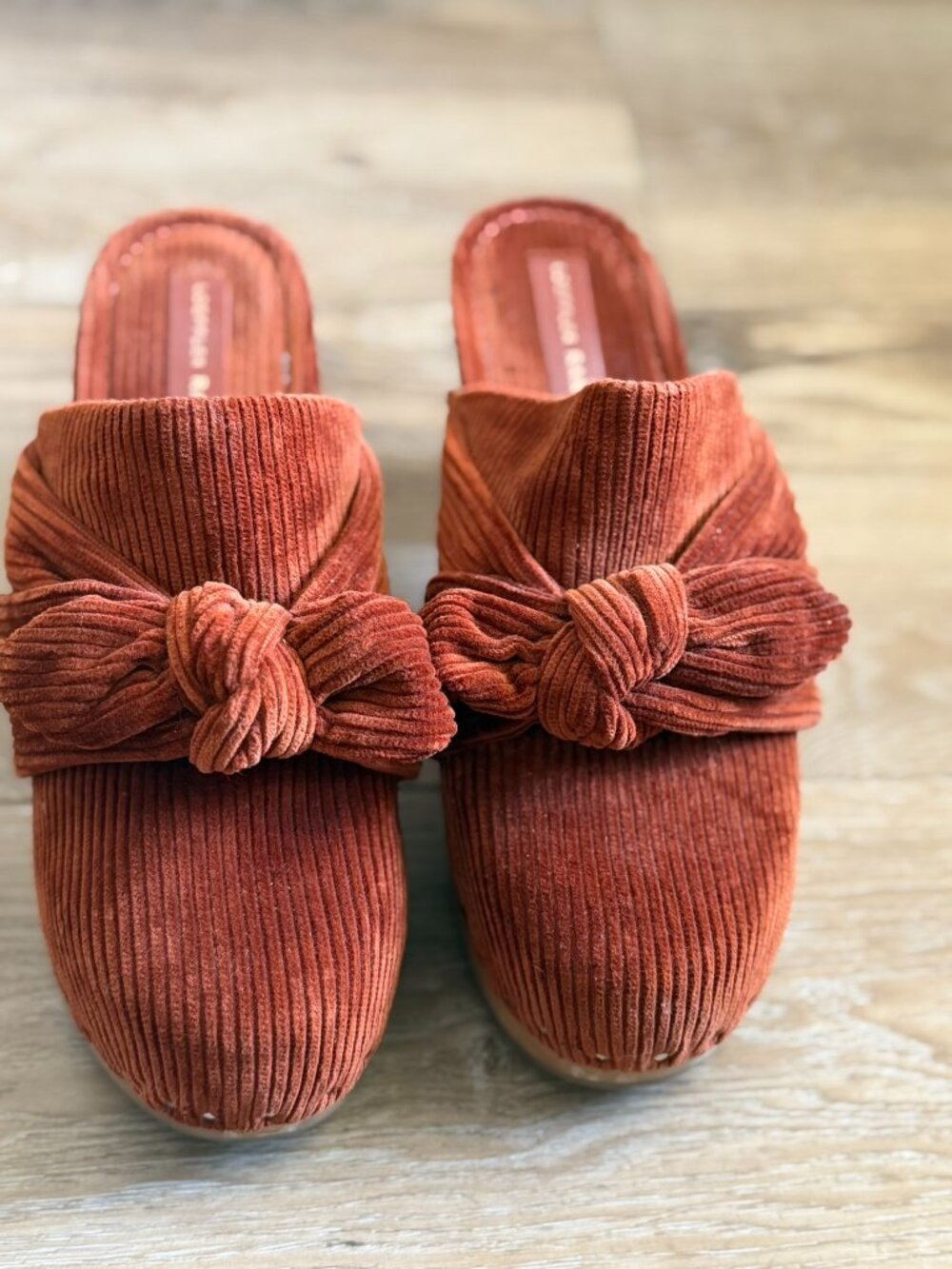 Loeffler Randall Studded Clogs in Rust Corduroy, Size 10
